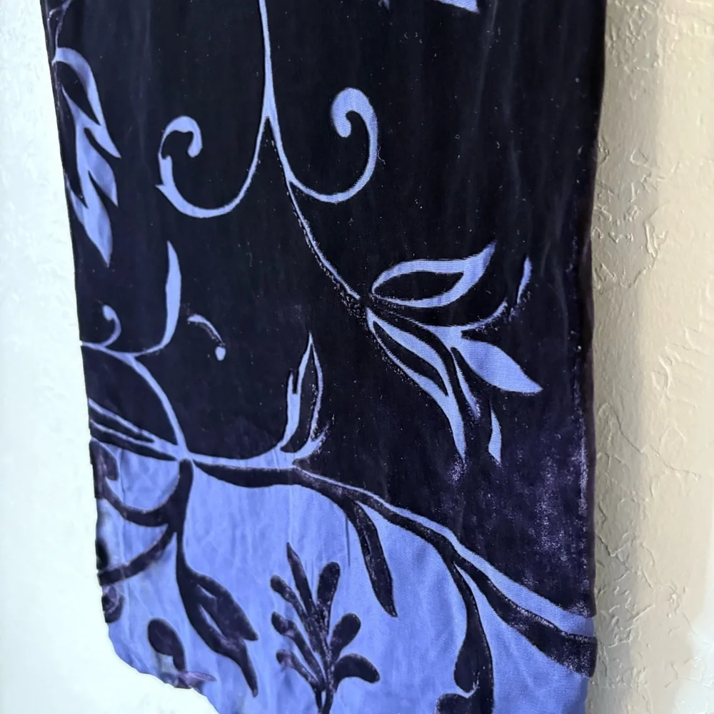Silk Blend Burnout Velvet Scarf Navy Blue Floral 14x74 Elegant Lightweight